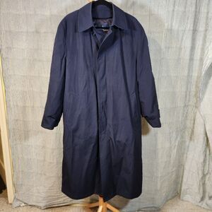 Vintage London Fog 40R $285 Navy Cotton Overcoat Removable Liner Classic